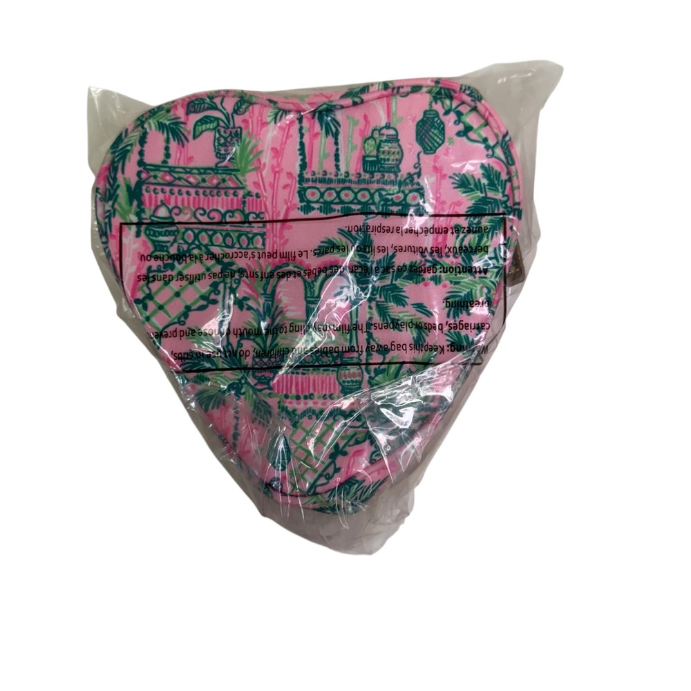 Lilly Pulitzer Mandevilla Baby Heart Case  Pink Green Tropical Cosmetic Bag